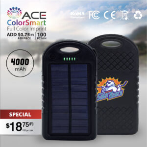 BLACKSBURG - 4000 mAh WATERPROOF SOLAR POWER BANK