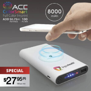 PURDUE - 8000 PORTABLE WIRELESS Qi POWERBANK