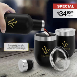 3 PC STAINLESS WINE BOTTLE & TUMBLER SET