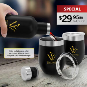 3 PC STAINLESS WINE BOTTLE & TUMBLER SET